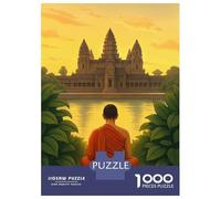 Puzzle De 1000 Pièces pour Adultes Monk Meditating at Angkor Wat Temple Puzzles pour Adolescents Jeu De Réflexion Améliore La Mémoire Défi Éducatif 38x26cm/1000pcs