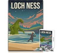 Puzzle de 1000 pièces pour Adultes - Monstre du Loch Ness, créature légendaire, Affiche de Voyage, Jeu éducatif Familial, Niveau de difficulté Difficile, Cadeau d'anniversaire, Dimensions 50x75cm