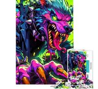 Puzzle de 1000 pièces pour Adultes Monstre Loup Néon Décoration Murale Améliore la mémoire Difficile et Stimulant (Dimensions 38x26cm)