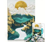 Puzzle de 1000 pièces pour Adultes Mont Fuji Art céleste Or et Bleu Jeu de Construction Améliore la mémoire Cadeau Unique pour Un Anniversaire ou Noël 50x75cm