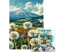 Puzzle de 1000 pièces pour Adultes Mont Fuji et Champ de pissenlits Stimule Le Cerveau Découpe de précision Jeu Impossible Convient aux 14 Ans et Plus (38x52cm)