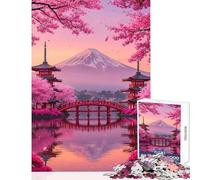 Puzzle de 1000 pièces pour Adultes Mont Fuji Paysage de cerisiers en Fleurs Jeu Impossible Convient aux Couples Jouet éducatif Liste de souhaits avec Le Père Noël (75x50cm)