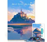 Puzzle de 1000 pièces pour Adultes Mont Saint-Michel Glow Fine Cut Art Jeu de réflexion et de Calme Décoration Artistique de Noël (38x26cm)