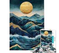 Puzzle de 1000 pièces pour Adultes Montagnes dorées et Vagues Puzzle Familial Difficile et éducatif (Taille 38x52cm)
