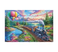 Puzzle De 1000 Pièces pour Adultes Montgolfière Train à Vapeur 1000 PCS 75x50cm Idée Cadeau D'emménagement Décoration Murale Élégante pour Maison Nouvelle Cadeau