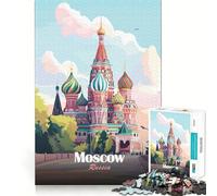 Puzzle de 1000 pièces pour Adultes Moscou,Russie Illustration de la cathédrale Saint-Basile Jeu de réflexion et de Calme Décoration de Noël (38x52cm)