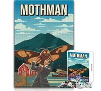 Puzzle de 1000 pièces pour Adultes - Mothman, Cryptide Attack - Affiche de Voyage - Art et Divertissement en Famille - Idée Cadeau Amusante et Humoristique - Format 50x75cm