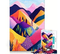 Puzzle de 1000 pièces pour Adultes Motif Abstrait coloré de collines et de chaînes de Montagnes Illustration Minimaliste Découpe Impeccable Jeu de Concentration Cadeau Gratuit Cadeau d'anniversaire
