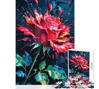 Puzzle de 1000 pièces pour Adultes, Motif Abstrait de Rose Rouge avec éclaboussures, Jeu éducatif, pour se détendre et s'amuser à la Maison, Dimensions 50x75cm