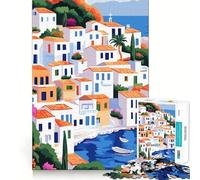 Puzzle de 1000 pièces pour Adultes,Motif Abstrait de Village européen Orange et Blanc,Illustration Minimaliste,découpe de qualité supérieure,Jeu et Stimulant pour Le Cerveau,idéal pour se détendre