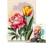 Puzzle de 1000 pièces pour Adultes, Motif Abstrait Pivoine Rose et Tulipe Jaune Idéal pour renforcer la mémoire, Passer d'agréables Moments et Offrir Un Cadeau raffiné (38x26cm)