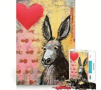 Puzzle de 1000 pièces pour Adultes, Motif âne Triste avec cœur, idéal pour la Saint-Valentin Jeu de réflexion Anti-anxiété, pièce de Collection aux découpes soignées (38x26cm)