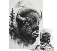 Puzzle de 1000 pièces pour Adultes Motif Bison et Lune décoration Murale Cadeau d'anniversaire Jeu Impossible Collection d'artistes Beaux-Arts Dimensions 38x52cm