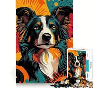 Puzzle de 1000 pièces pour Adultes,Motif Border Collie Pop Art,pièces aux découpes nettes,activité cérébrale stimulante,Moment de détente et de Divertissement,Cadeau Artistique d'anniversaire 50x75cm