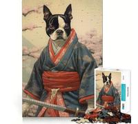 Puzzle de 1000 pièces pour Adultes,Motif Boston Terrier Samouraï,Jeu de réflexion, pour se détendre ou pour Un Anniversaire (50x75cm)
