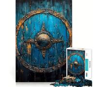 Puzzle de 1000 pièces pour Adultes,Motif Bouclier Viking Bleu,Jeu de réflexion, pour se détendre et s'amuser Lors d'un Anniversaire (50x75cm)
