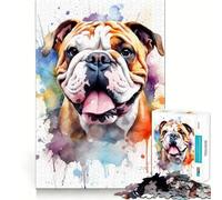 Puzzle de 1000 pièces pour Adultes,Motif Bouledogue Aquarelle,décoration soignée,Jeu d'esprit et de détente, pour Noël (50x75cm)