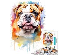 Puzzle de 1000 pièces pour Adultes Motif Bouledogue Aquarelle Jeu Familial éducatif et Stimulant Cadeau d'anniversaire (Dimensions 38x26cm)
