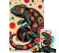 Puzzle de 1000 pièces pour Adultes,Motif caméléon et Disque Vinyle,découpe précise,Jeu créatif et Relaxant,Cadeau apaisant pour Noël (50x75cm)