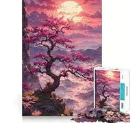 Puzzle de 1000 pièces pour Adultes,Motif Cerisier en Fleurs au Coucher du Soleil,découpe Nette,défi cérébral,Jeu Amusant pour Passer Le Temps,Cadeau d'anniversaire (38x26cm)