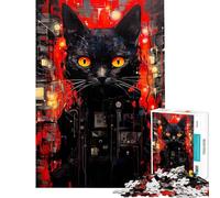 Puzzle de 1000 pièces pour Adultes Motif Chat Abstrait Cyberpunk activité Amusante à la Maison défi Difficile Jouet de décoration pour Les 14 Ans et Plus (50x75cm)
