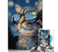 Puzzle de 1000 pièces pour Adultes, Motif Chat Portant des Lunettes Aidez Votre Cerveau à exercer des Jouets addictifs pour cultiver la Patience Une œuvre d'art de 75x50cm