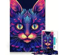 Puzzle de 1000 pièces pour Adultes,Motif Chat psychédélique,décoration soignée,Jouet d'entraînement et de réflexion,Jeu de Loisirs,Cadeau Festif (38x52cm)