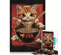 Puzzle de 1000 pièces pour Adultes,Motif Chat Ramen Japonais,découpe soignée,décoration,Jouet d'entraînement et de réflexion,Jeu de Loisirs,Cadeau Festif (38x26cm)