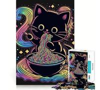 Puzzle de 1000 pièces pour Adultes,Motif Chat Ramen néon,découpe précise,Jeu créatif et Relaxant,Cadeau apaisant pour Noël (38x26cm)
