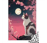 Puzzle de 1000 pièces pour Adultes, Motif Chat, Style Japonais, en Papier, idéal comme Cadeau pour Les Amis et la Famille (38 x 26 cm).