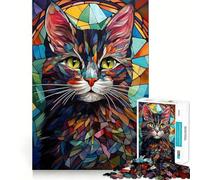 Puzzle de 1000 pièces pour Adultes,Motif Chat vitrail,Jeu d'adresse et de précision pour Les articulations,idéal pour se détendre et Passer Un Moment agréable,Cadeau Artistique pour Noël (50x75cm)