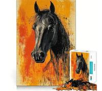 Puzzle de 1000 pièces pour Adultes,Motif Cheval Noir,pièces aux découpes nettes,activité cérébrale stimulante,Moment de détente et de Divertissement,Cadeau Artistique d'anniversaire (38x26cm)