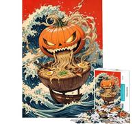 Puzzle de 1000 pièces pour Adultes Motif Citrouille d'halloween et Ramen Style Ukiyo-e Jeu Manuel de découpe de précision activité Amusante à Faire à la Maison (Taille 50x75cm)