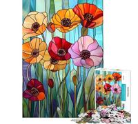 Puzzle de 1000 pièces pour Adultes Motif Coquelicots en vitrail Puzzle de 1000 pièces à Monter soi-même défi Difficile Cadeau d'anniversaire (50x75cm)