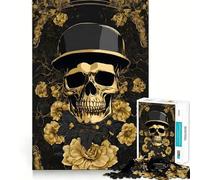 Puzzle de 1000 pièces pour Adultes,Motif crâne Noir et Or,Art Militaire,Bords Nets,Jeu d'exercice Mental,Divertissement Facile,décoration de Noël (38x52cm)