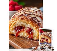 Puzzle de 1000 pièces pour Adultes Motif Croissant aux amandes et framboises décoration Murale idée Cadeau Jeu Relaxant pour renforcer Les Liens Amoureux Dimensions 38x52cm