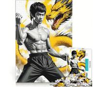 Puzzle de 1000 pièces pour Adultes, Motif Dragon de Bruce Lee, Jeu Relaxant, Niveau de difficulté Difficile, avec Poster et fiche d'informations Assortis 38x26cm