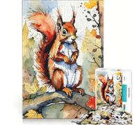 Puzzle de 1000 pièces pour Adultes Motif écureuil Roux à l'aquarelle Jeu de Construction stimule la mémoire Cadeau Original pour Un Anniversaire ou Noël 38x26cm