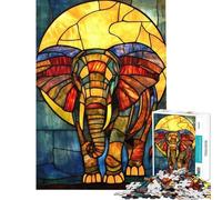 Puzzle de 1000 pièces pour Adultes Motif éléphant en vitrail idéal pour s'amuser à la Maison et stimuler la mémoire Jeu de réflexion pour Les 14 Ans et Plus (50x75cm)