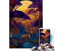Puzzle de 1000 pièces pour Adultes Motif éléphant et château Style vitrail Jeu Familial de précision défi Stimulant (38x52cm)