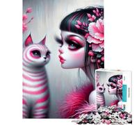 Puzzle de 1000 pièces pour Adultes Motif fée Gothique Rose et Chat idéal pour Un Anniversaire ou Noël Jeu éducatif Difficile et Stimulant à partir de 14 Ans (38x26cm)