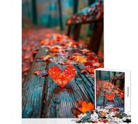 Puzzle de 1000 pièces pour Adultes Motif Feuille en Forme de cœur sur Un Banc Public Décoration intérieure Jeu Pratique et Amusant Pièces de Formes aléatoires Parfaitement emboîtables 50x75cm