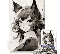 Puzzle de 1000 pièces pour Adultes, Motif Fille Anime Neko à l'encre Noire, pour développer la pensée Critique, Passe-Temps agréable, Bords Uniformes, Cadeau de Noël (50x75cm)