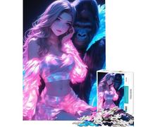 Puzzle de 1000 pièces pour Adultes Motif Fille Sexy néon et Gorille pour s'amuser à la Maison Jeu de découpe de précision et Pratique adapté aux 14 Ans et Plus 50x75cm
