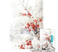 Puzzle de 1000 pièces pour Adultes Motif Fleur Rouge Tsubaki Jeu éducatif Jeu Pratique d'analyse et de logique Cadeau Amusant (Taille 38x26cm)