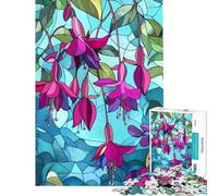 Puzzle de 1000 pièces pour Adultes Motif Fleurs Fuchsia et vitraux Jeu Relaxant Apprentissage Jouet éducatif œuvre d'art Cadeau pour Passer Le Temps à la Maison (Taille 38x26cm)