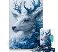 Puzzle de 1000 pièces pour Adultes,Motif Floral Bleu et Blanc représentant Un cerf,pièces aux découpes nettes,activité stimulante pour Le Cerveau,Moment de détente et de Divertissement