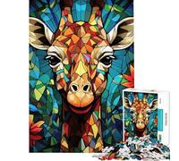 Puzzle de 1000 pièces pour Adultes Motif Girafe colorée Style vitrail Jeu Manuel décoration Parfaite pour Toute la Famille (Dimensions 38x52cm)