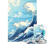Puzzle de 1000 pièces pour Adultes Motif Grande Vague Bleue Style rétro idéal pour s'amuser à la Maison Cadeau Parfait pour Les Femmes et Les Enfants à partir de 14 Ans (38x52cm)