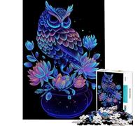 Puzzle de 1000 pièces pour Adultes Motif Hibou néon et Fleurs de Lotus Difficile et Stimulant Jeu éducatif et interactif pour Les 14 Ans et Plus 38x52cm